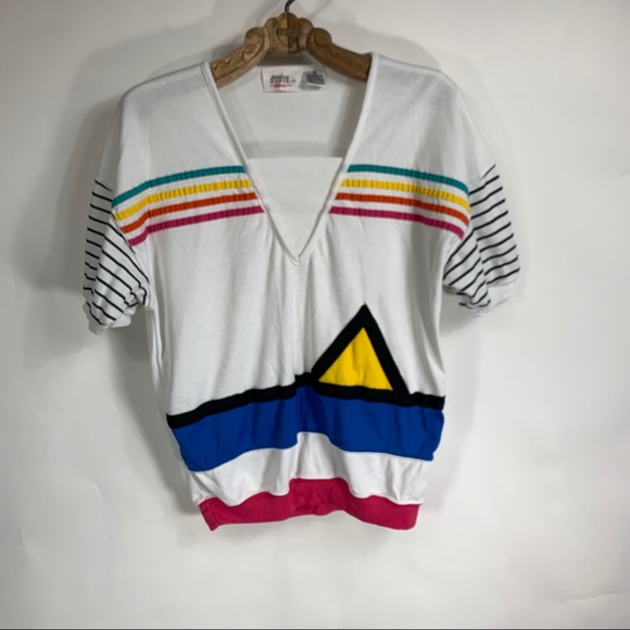 Vintage Tops - Vintage Rainbow Stripe Colorblock T Shirt Medium